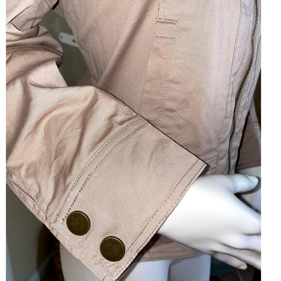 Ruffle Neck and Hem Khaki/Taupe Cotton stretch jacket. Style! Ladies Size XL - Picture 2 of 5